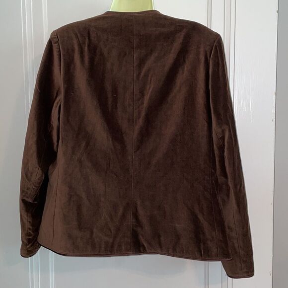 Vtg 80s Paul Shaw brown velvet open front/buttonless jacket - Picture 8 of 11